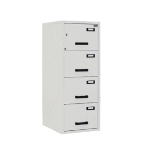 Light grey fire resistant filing cabinet with four doors