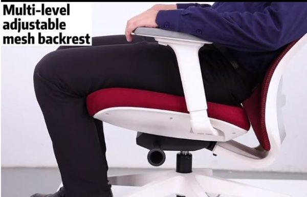 OFFICE CHAIR HIGH BACK REDH MESH / BLACK SEAT WHITE NYLON BASE - Image 5