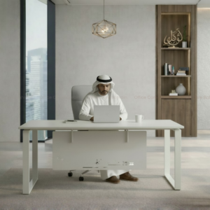 office desk 160cm with white wooden top steel legs